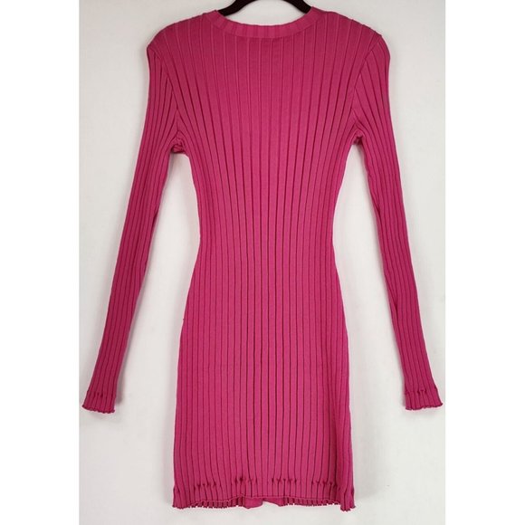 Endless Rose Dress Womens Small Pink Rulffe V Neck Ribbed Button Down Knit Mini - Picture 2 of 11